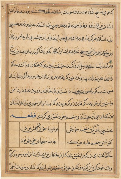 Side fra Tales of a Parrot Tuti-nama: tekstside, ca. 1560. af Unbekannt