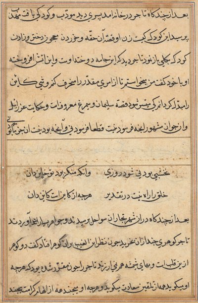 Side fra Tales of a Parrot Tuti-nama: tekstside, ca. 1560. af Unbekannt