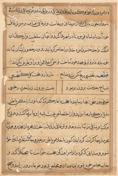 Side fra Tales of a Parrot Tuti-nama: tekstside, ca. 1560. af Unbekannt