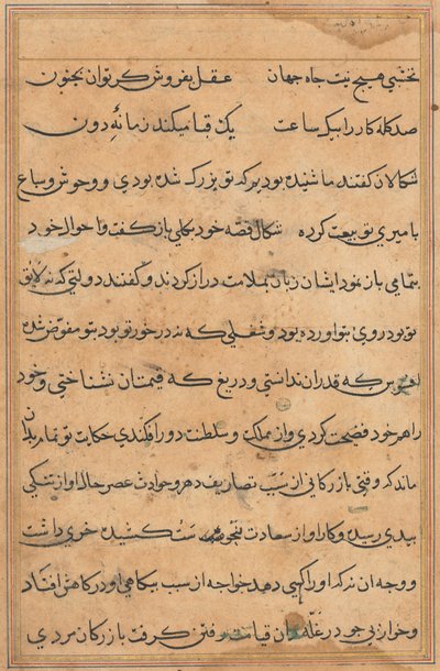 Side fra Tales of a Parrot Tuti-nama: tekstside, ca. 1560. af Unbekannt
