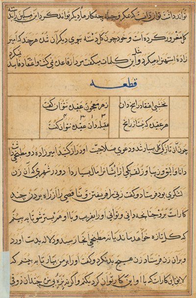Side fra Tales of a Parrot Tuti-nama: tekstside, ca. 1560. af Unbekannt