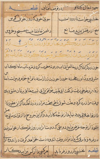 Side fra Tales of a Parrot Tuti-nama: tekstside, ca. 1560. af Unbekannt