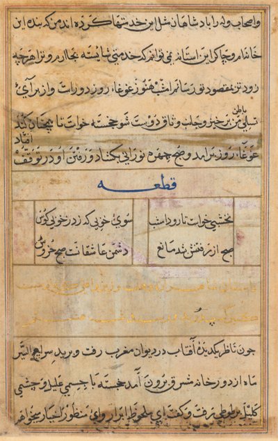 Side fra Tales of a Parrot Tuti-nama: tekstside, ca. 1560. af Unbekannt