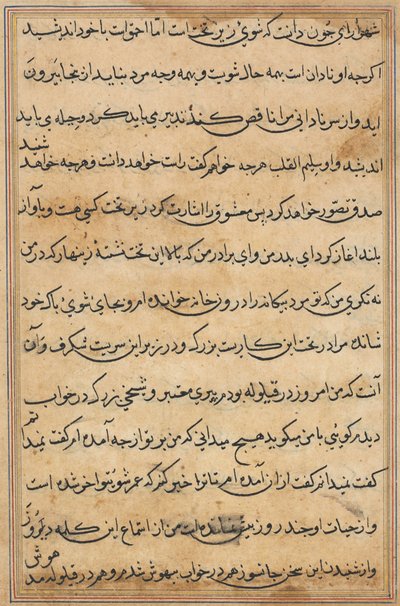 Side fra Tales of a Parrot Tuti-nama: tekstside, ca. 1560. af Unbekannt