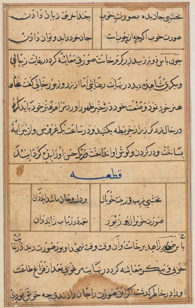 Side fra Tales of a Parrot Tuti-nama: tekstside, ca. 1560. af Unbekannt