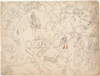 Side fra en spredt Ramayana-historie om Rama, første fjerdedel af det 19. århundrede. af Unbekannt