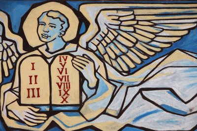 Maleri i Our Lady of Togo kirke: Engel, der holder lovens borde, Togoville, Togo af Unbekannt