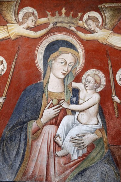 Maleri i basilica di Santa Caterina, Galatina, Apulien: Engle, der kroner Maria med Jesus, Galatina, Italien af Unbekannt