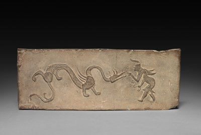 Panel fra Model Cooking Stove: Fairy Feeding Lingzhi Fungus to a Dragon, 1st Century BC. af Unbekannt
