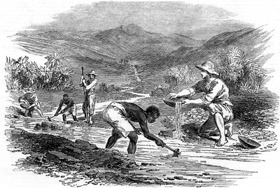Panorering efter guld under guldfeberen i Californien i 1849 af Unbekannt
