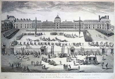 Parade af tropperne under den store parade, Tuileries Palace, 1800-tallet af Unbekannt