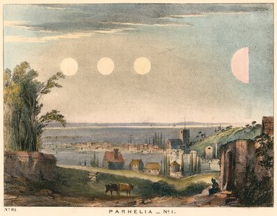 Parhelia håner sole uden haloer, observeret i England i 1698, 1845 af Unbekannt