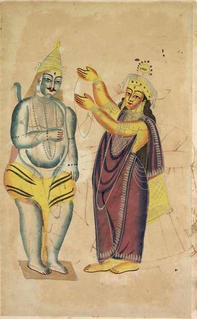 Parvati placerer en bryllupskrans på Shiva, 1800-tallet. af Unbekannt