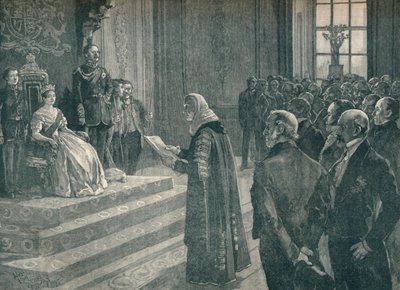 Præsenterer den patriotiske tale til dronningen på tærsklen til Krimkrigen, 1854 1906 af Unbekannt
