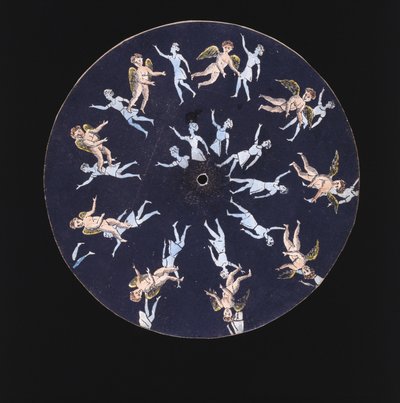 Phenakistiscope (Phenakistoscope) disk viser en amor og to piger, c 1830 af Unbekannt