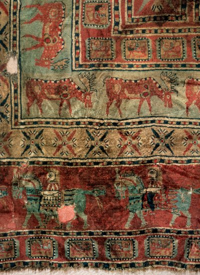 Pile Carpet Detail: Dådyr og ryttere, 5.-4. århundrede f.Kr af Unbekannt
