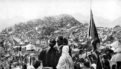 Pilgrimme, der udfører Wukuf, Arafat-bjerget, Saudi-Arabien, 1922 af Unbekannt