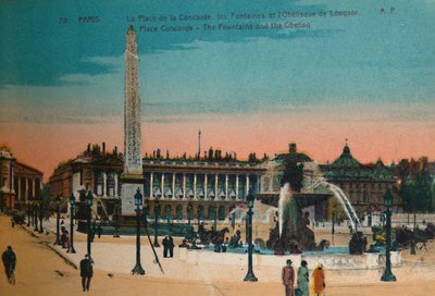 Place de la Concorde - Springvandene og Luxor-obelisken, Paris, c1920 af Unbekannt