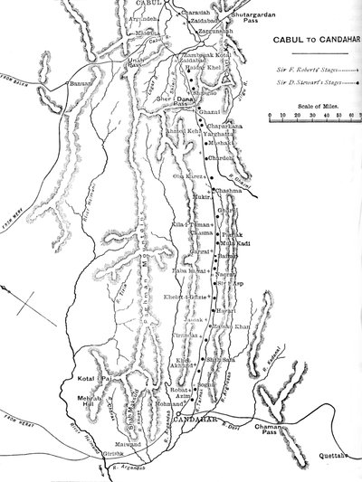 Plan for General Roberts March fra Kabul til Kandahar, c1880 af Unbekannt