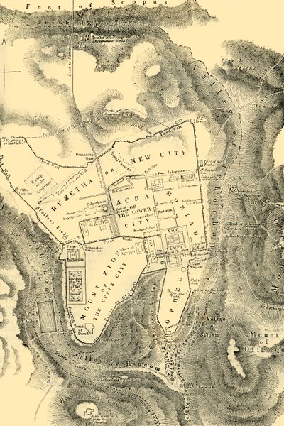 Plan over Jerusalem i det første kristne århundrede, 1890. af Unbekannt