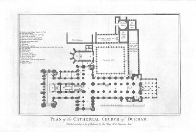 Plan over Cathedral Church of Durham., slutningen af det 18. århundrede af Unbekannt