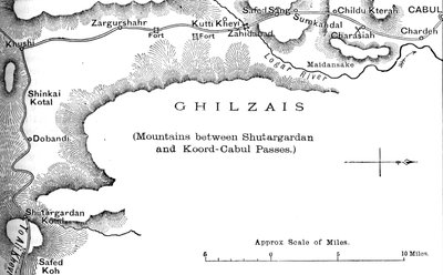 Plan over vejen fra Shutargardan-passet til Cabul, c1880 af Unbekannt