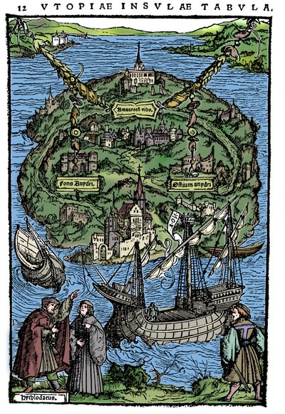 Plan over øen Utopia, 1518 af Unbekannt