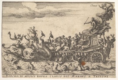 Plade 16: Skib af musikere med havguden Claucus og tritons Barcha di musici rapra C..., 1664. af Unbekannt
