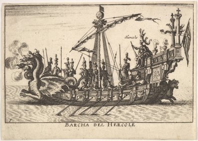 Plade 1: Hercules Barcha del Hercoles skib, med dragehoved stævn og Hercules på pl..., 1664. af Unbekannt
