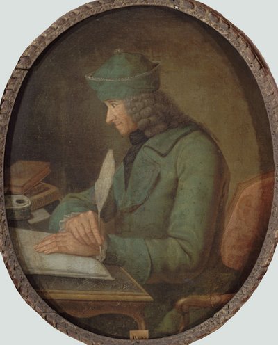 Portræt af Francois Marie Arouet de Voltaire 1694-1778, i hans arbejdsværelse, 2. halvdel af det 18. årh. af Unbekannt