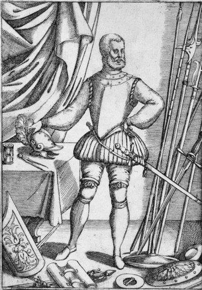 Portræt af Giacomo Di Grassi, der viser våben, som han lærte sine elever at bruge, 1575, 1936 af Unbekannt
