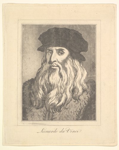 Portræt af Leonardo da Vinci fra Characaturas af Leonardo da Vinci, fra Tegninger af Wi..., 1786. af Unbekannt