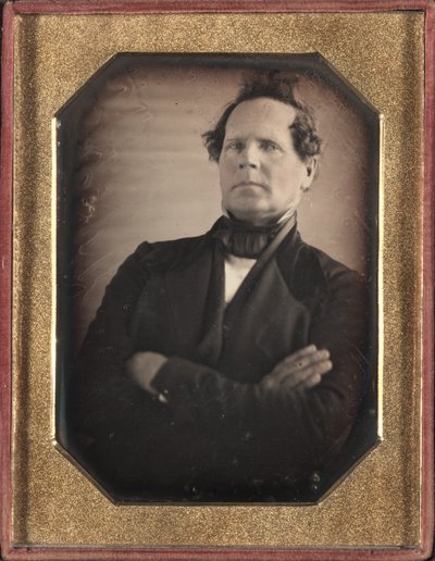 Portræt af mand, der læner sig væk fra kamera, slutningen af 1840