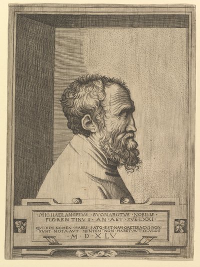 Portræt af Michelangelo i profil mod højre sat i en fordybning, 1545. af Unbekannt