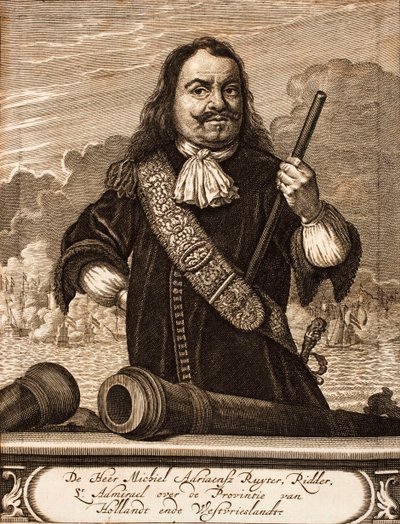 Portræt af Michiel de Ruyter 1607-1676 Fra: Krigsscene, 1675. af Unbekannt