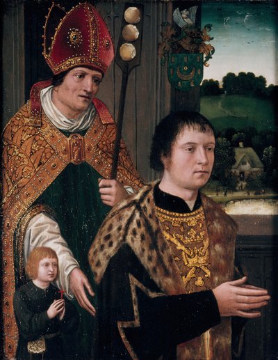 Portræt af Nicholas Gaze og hans søn og St. Nicholas, 1525. af Unbekannt