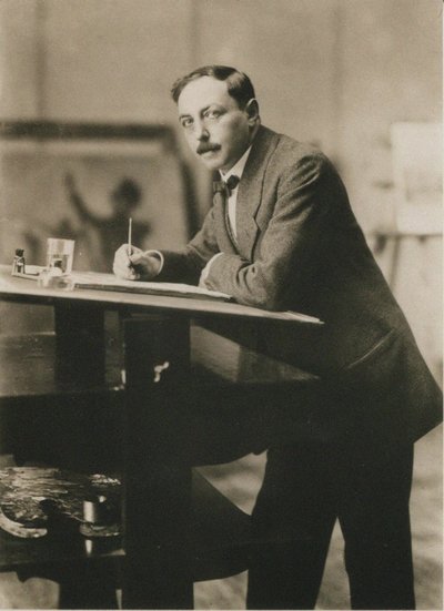 Portræt af Thomas Theodor Heine 1867-1948 i hans atelier, ca. 1913. af Unbekannt