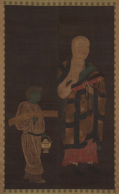 Portræt af Xuanzang Genjo med ledsager, 1300-tallet. af Unbekannt