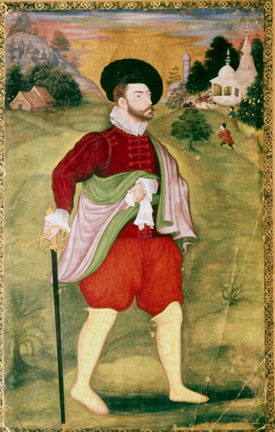 Portræt af en europæisk, Mughal-skole, Akbar-periode, slutningen af det 16. århundrede af Unbekannt