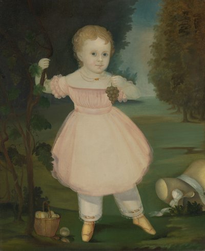 Portræt af en lille pige, der plukker druer, 1840-50. af Unbekannt