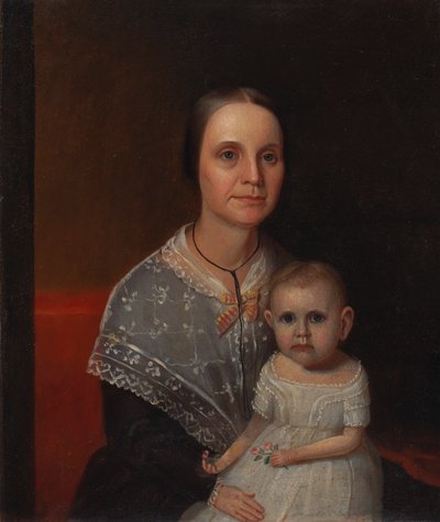 Portræt af en mor og et barn, ca. 1850. af Unbekannt