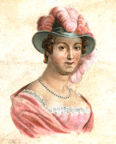 Portræt af en kvinde i en fjerhat, c1750-1850 af Unbekannt