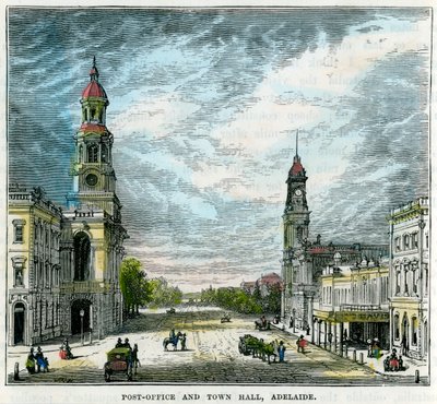Postkontor og rådhus, Adelaide, South Australia, Australien, c1880 af Unbekannt