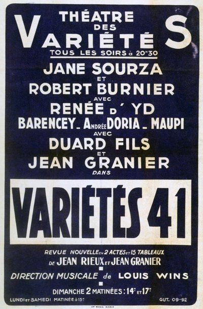 Plakatreklame Variétés 41 varieté, Frankrig, 1941 af Unbekannt
