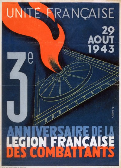 Plakat til 3-årsdagen for grundlæggelsen af Legion Francaise des Combattants, 1943 af Unbekannt