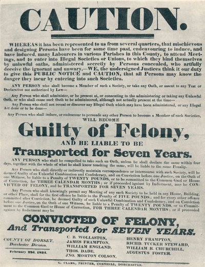 Plakater, der advarer de, der er skyldige i ulovlige eder, kan blive udvist, 1834, 1934. af Unbekannt