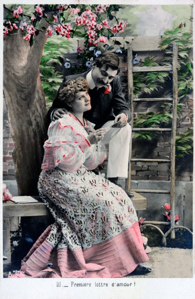 Premiere Love Letter, vintage fransk postkort, c1900 af Unbekannt
