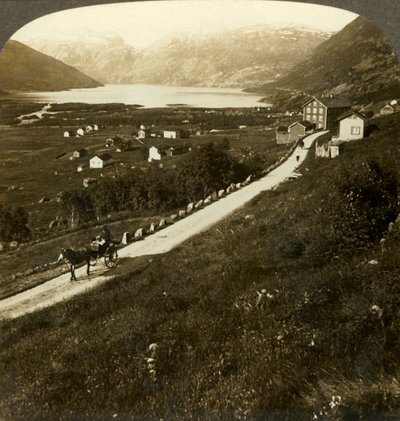 Smuk landsby med bjergvægge og Roldalsø, i det barske Vestnorge, c1905. af Unbekannt