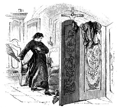 Præst pisker en angrende med en birk, c1876 af Unbekannt
