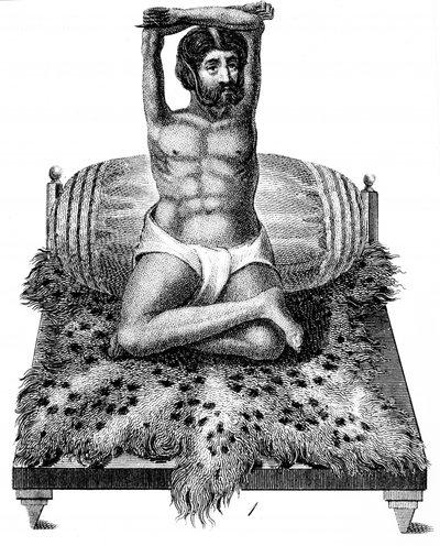 Purana Puri, hinduistisk filosof, løfter sine arme over hovedet, 1811 af Unbekannt